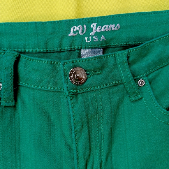 LV JEANS USA Woman Green 💚 Color Size 9/10 Cotton - Picture 6 of 9